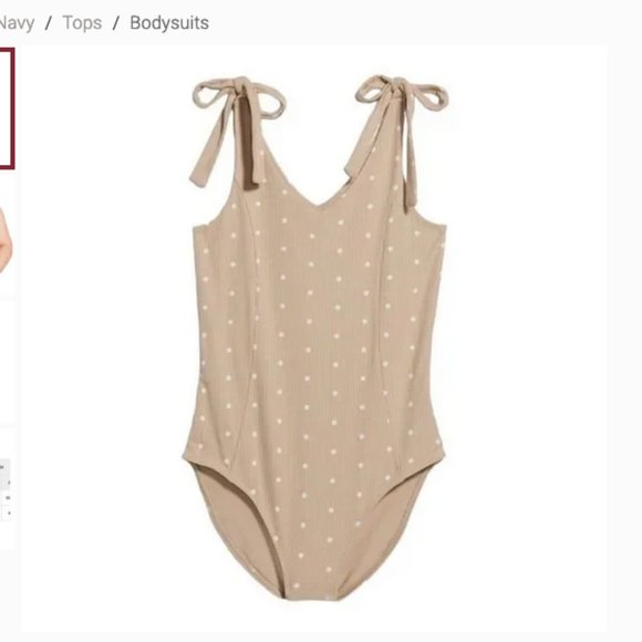 2 Old Navy Tie-Shoulder V-Neck Rib-Knit Bodysuit White & Tan PolkaDot Large NEW - Picture 6 of 11